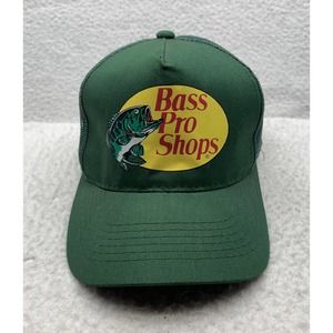 Bass Pro Shop Mesh Trucker Hat Mens Snap Back Large Mouth Bass Green Fishing Dad